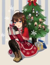 Rule 34 | 10s, 1girl, alternate costume, bad id, bad pixiv id, bare shoulders, beret, black gloves, black pantyhose, blonde hair, blue eyes, blue hair, boots, box, braid, brown hair, capelet, character doll, christmas, christmas ornaments, christmas tree, cross-laced footwear, dress, elbow gloves, gift, gift box, gloves, gradient hair, hair flaps, hair ornament, hair ribbon, hairband, harusame (kancolle), hat, kantai collection, kawakaze (kancolle), lace-up boots, lace-up boots, light brown hair, long hair, multicolored hair, murasame (kancolle), open mouth, orange hairband, pantyhose, pink hair, pleated skirt, red hair, ribbon, samidare (kancolle), school uniform, serafuku, sha (isago), shigure (kancolle), shiranui (kancolle), shiratsuyu (kancolle), side ponytail, single braid, skirt, smile, suzukaze (kancolle), thighhighs, twintails, umikaze (kancolle), very long hair, white hair, yuudachi (kancolle)