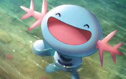 Rule 34 | :d, ^ ^, closed eyes, commentary request, creatures (company), closed eyes, game freak, gen 2 pokemon, happy, naoki eguchi, nintendo, no humans, open mouth, pokemon, pokemon (creature), ripples, smile, solo, standing, tongue, wading, water, wooper