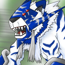 Rule 34 | baihumon, digimon, digimon (creature), lowres, no humans, open mouth, red eyes, sharp teeth, solo, teeth, tiger