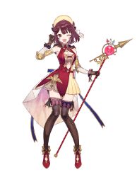 Rule 34 | 1girl, ;d, absurdres, atelier (series), atelier sophie, bare shoulders, bird, breasts, brown gloves, brown thighhighs, cleavage, clothing cutout, commentary request, detached sleeves, dress, full body, gloves, hat, highres, holding, holding staff, looking at viewer, noco (adamas), official alternate costume, official art, one eye closed, open mouth, pleated dress, red dress, red footwear, second-party source, shoes, short hair, simple background, small breasts, smile, solo, sophie neuenmuller, sophie neuenmuller (grandma&#039;s clothes), staff, standing, thighhighs, white background, yellow hat