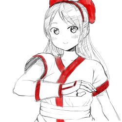 Rule 34 | 1girl, ainu clothes, breasts, fingerless gloves, gloves, hair ribbon, highres, long hair, looking at viewer, monochrome, nakoruru, ribbon, samurai spirits, small breasts, smile, snk, the king of fighters, traditional media