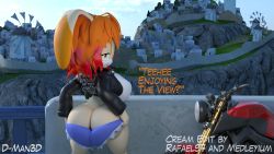 Rule 34 | ass, clothes pull, cream the rabbit, dman3d, english text, flashing, highres, long ears, looking at viewer, looking back, motor vehicle, motorcycle, short shorts, shorts, shorts pull, sonic (series)