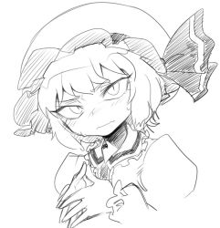 Rule 34 | 1girl, bad id, bad pixiv id, blush, female focus, greyscale, monochrome, portrait, remilia scarlet, short hair, simple background, sketch, solo, spacezin, touhou, white background
