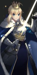 Rule 34 | 1girl, ahoge, armor, armored dress, artoria pendragon (all), artoria pendragon (fate), blonde hair, blue eyes, fate/grand order, fate (series), hand on sword, highres, holding, holding sword, holding weapon, looking at viewer, qb 516, saber (fate), short hair, solo, sword, tagme, type-moon, weapon
