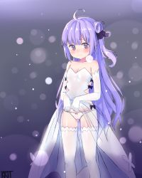 Rule 34 | 1girl, @ @, ahoge, azur lane, bare shoulders, black bow, black ribbon, blush, bow, breasts, cleavage, closed mouth, clothes lift, collarbone, commentary, dress, dress lift, elbow gloves, gloves, hair between eyes, hair bun, hair ribbon, highres, lifted by self, long hair, looking at viewer, one side up, panties, purple eyes, purple hair, ribbon, roadrunner, see-through, side bun, single hair bun, single side bun, small breasts, smile, solo, strapless, strapless dress, thighhighs, underwear, unicorn (azur lane), very long hair, white dress, white gloves, white panties, white thighhighs