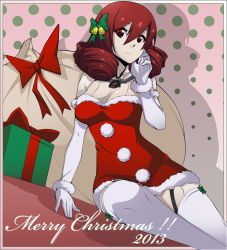 Rule 34 | 10s, 1girl, 2013, @ @, android, bell, box, breasts, christmas, chuunioniika, cleavage, dress, drill hair, drill kill, elbow gloves, fearless night, fur trim, garter straps, gift, gift box, gloves, hair bell, hair ornament, highres, jewelry, lying, merry christmas, necklace, on side, original, polka dot, polka dot background, quad drills, red dress, red eyes, red hair, sack, sitting, solo, strapless, strapless dress, thighhighs, white gloves, white thighhighs, zettai ryouiki