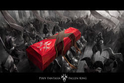 Rule 34 | armor, borrowed character, coffin, commentary request, copyright name, dress, flag, from above, hat, hood, jester cap, kzcjimmy, letterboxed, long hair, mask, multiple boys, multiple girls, pavement, pixiv fantasia, pixiv fantasia fallen kings, pointy ears, short hair, spot color, walking