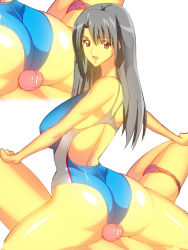 Rule 34 | 00s, 1boy, 1girl, aika (series), aika zero, ass, baltoude, black hair, buttjob, buttjob over clothes, censored, clothed sex, competition swimsuit, faceless, faceless male, from behind, girl on top, grey hair, hetero, huge ass, indoors, long hair, looking back, multiple views, one-piece swimsuit, penis, pink eyes, precum, red eyes, reverse cowgirl position, rubbing, sex, sex from behind, shiratori miyu, straddling, swimsuit, uncensored