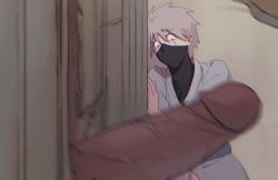 Rule 34 | 2boys, against wall, blurry, blurry foreground, door, erection, grey hair, hatake kakashi, here&#039;s johnny! (meme), hiding, highres, imminent penetration, imminent rape, implied yaoi, japanese clothes, kimono, large penis, looking at another, looking at penis, male focus, mask, meme, motion blur, motion lines, mouth mask, multiple boys, naruto (series), naruto shippuuden, parody, penis, penis out, presenting, scar, scar across eye, scared, screaming, short hair, sweat, the shining, uchiha obito, uw bucciarati, veins, veiny penis, what, yaoi