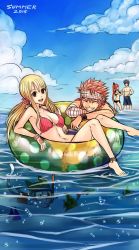 Rule 34 | 10s, 2015, 2boys, 2girls, anklet, bandages, barefoot, bikini, black bikini, blonde hair, blue hair, breasts, brown eyes, cat, cleavage, closed eyes, cloud, day, erza scarlet, fairy tail, fish, hair ornament, happy (fairy tail), hat, holding, innertube, instrument, jellal fernandes, jewelry, leonstar, long hair, lucy heartfilia, medium breasts, multiple boys, multiple girls, natsu dragneel, navel, ocean, open mouth, outdoors, pink hair, ponytail, red bikini, red hair, see-through, side-tie bikini bottom, signature, sky, smile, spiked hair, swim ring, swimsuit, tattoo, water
