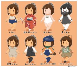Rule 34 | 1girl, abyssal ship, abyssal twin hime (black) (cosplay), abyssal twin princess (black), alternate costume, arrow (projectile), asashio (kancolle), asashio (kancolle) (cosplay), barefoot, baseball, baseball glove, brown eyes, brown hair, capriccyo, chibi, commentary, cosplay, gas mask, hair ribbon, highres, i-401 (kancolle), jacket, japanese clothes, kantai collection, kimono, maru-yu (kancolle), maru-yu (kancolle) (cosplay), mask, multiple views, one-piece swimsuit, pale skin, pilot suit, ponytail, pun, ribbon, sailor collar, scarf, school swimsuit, shirt, short sleeves, shorts, simple background, skirt, swimsuit, tan, thighhighs, | |