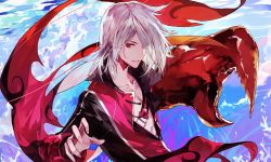 Rule 34 | 1boy, antennae, boston lobster (food fantasy), food fantasy, highres, lobster claw, male focus, open clothes, open shirt, outstretched hand, red eyes, short hair, smile, solo, upper body, white hair