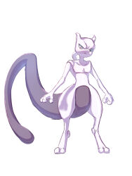 Rule 34 | creatures (company), engawa1001, full body, game freak, gen 1 pokemon, highres, horns, legendary pokemon, long tail, looking at viewer, mewtwo, nintendo, pokemon, pokemon (creature), serious, standing, tail, white background
