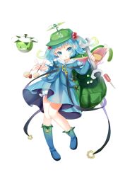 Rule 34 | 1girl, absurdres, aqua hair, backpack, bag, bloomers, blue eyes, blue footwear, blue hair, blue shirt, blue skirt, blunt bangs, boots, buttons, collared shirt, cucumber, dress, drone, unworn eyewear, floating, food, full body, groucho glasses, glasses, gradient hair, green hair, hair bobbles, hair ornament, hammer, hat, highres, holding, holding removed eyewear, kawashiro nitori, key, knee boots, knees together feet apart, long sleeves, machine, matching hair/eyes, midorin121, multicolored hair, open mouth, pocket, propeller hat, robot, screwdriver, shirt, short eyebrows, short hair, skirt, skirt set, solo, strap, touhou, transparent background, two-tone hair, two side up, underwear, vegetable, wrench