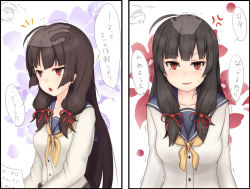 Rule 34 | 10s, 1girl, admiral (kancolle), anger vein, black hair, comic, hair ribbon, isokaze (kancolle), kantai collection, long hair, looking at viewer, headpat, red eyes, ribbon, tere (arrives), translation request