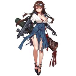 Rule 34 | 1girl, black footwear, blue skirt, blunt bangs, breasts, brown hair, bullpup, cleavage, fangdan runiu, flower, full body, girls&#039; frontline, gun, hair flower, hair ornament, hairband, instrument case, instrument request, japanese clothes, js 9 (girls&#039; frontline), js 9 (tender marigold) (girls&#039; frontline), js 9 mm, kimono, large breasts, long hair, long skirt, looking at viewer, mary janes, mechanical arms, off shoulder, official alternate costume, official art, parted lips, red eyes, shoes, skirt, solo, standing, submachine gun, torn clothes, torn kimono, torn skirt, transparent background, weapon, white kimono