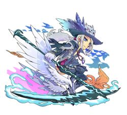 Rule 34 | 1boy, ankle wings, bird, black jacket, black pants, blue eyes, gloves, grey hair, hermes (p&amp;d), holding, holding scythe, holding weapon, jacket, jewelry, long hair, magic, male focus, necklace, pants, ponytail, puzzle &amp; dragons, scythe, simple background, solo, weapon, white background, white gloves, white wings, wings, yukiuma
