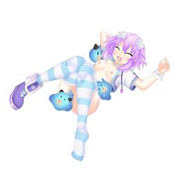 Rule 34 | 1girl, ass, bestiality, bottomless, breasts, choujigen game neptune the animation, closed eyes, jacket, knees together feet apart, lying, neptune (neptunia), neptune (series), nipples, no bra, on back, open clothes, open jacket, open mouth, pussy, santystuff, small breasts, smile, solo, striped clothes, striped thighhighs, thighhighs, transparent background, uncensored, vaginal