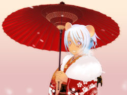 Rule 34 | 1girl, animal ears, furisode, japanese clothes, kimono, kiriman (souldeep), mouse ears, new year, oil-paper umbrella, solo, umbrella
