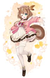Rule 34 | 1girl, absurdres, aho, animal ears, anklet, ayunda risu, ayunda risu (1st costume), brown hair, cardigan, dress, floating, fold-over boots, fur trim, green eyes, hat, highres, hololive, hololive indonesia, jewelry, looking at viewer, midair, one eye closed, open cardigan, open clothes, open mouth, sidelocks, smile, solo, squirrel ears, squirrel girl, squirrel tail, tail, thighhighs, virtual youtuber