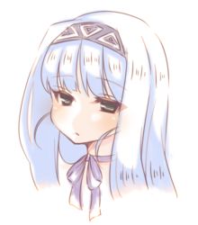 Rule 34 | 1girl, blue hair, closed mouth, copyright request, green eyes, hairband, long hair, looking at viewer, neck ribbon, portrait, purple hairband, purple ribbon, ribbon, sakurato ototo shizuku, simple background, solo, white background