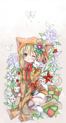 Rule 34 | &gt; &lt;, 1girl, :3, :d, = =, > <, animal hat, animal hood, black thighhighs, blonde hair, blush, bug, butterfly, cat, cat hat, cat hood, choker, closed eyes, flower, green eyes, hat, hood, insect, long sleeves, one eye closed, open mouth, original, revision, ribbon choker, shino (eefy), sitting, smile, solo, tears, thighhighs, xd, zettai ryouiki