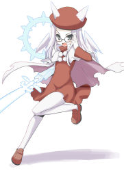 Rule 34 | 1girl, belfraw martini, glasses, hat, long hair, open mouth, ouhashi, simple background, solo, summon night, summon night 3, sword, weapon, white background