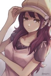 Rule 34 | brown eyes, brown hair, collarbone, earrings, hat, highres, jewelry, kujikawa rise, long hair, persona, persona 4, pppppknw, shirt
