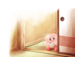 Rule 34 | artist request, blue eyes, door, game boy, game boy (original), handheld game console, kirby, kirby (series), md5 mismatch, nintendo, no humans, open mouth, sliding doors, solo, translated