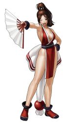 Rule 34 | 1girl, armpits, backless outfit, bead, beads, breasts, brown hair, center opening, hand fan, fatal fury, folding fan, full body, king of fighters xiii, large breasts, legs, long hair, ninja, official art, ogura eisuke, one eye closed, pelvic curtain, ponytail, revealing clothes, shiranui mai, sideboob, snk, solo, tabi, the king of fighters, the king of fighters xiii, transparent background, wink