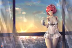 Rule 34 | 1girl, absurdres, aged up, android, babydoll, bad id, bad pixiv id, blush, bob cut, breasts, city, cityscape, cloud, coffee, coffee cup, cup, curtains, disposable cup, doll joints, dorothy haze, drink, foxyreine, hair ornament, hairband, highres, huge filesize, indoors, joints, lingerie, looking at viewer, navel, negligee, nude, panties, pink eyes, pink hair, rainbow, ribbon, robot, robot joints, see-through, short hair, sky, solo, steam, sun, sunlight, sunrise, underwear, va-11 hall-a, window