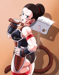 Rule 34 | 1girl, ass, ass focus, black hair, chi-chi (dragon ball), dragon ball, dragon ball super, dragonball z, female pervert, hair ornament, mature female, muscular, muscular female, open mouth, pervert, presenting, sayajin, sexually suggestive, solo, solo focus