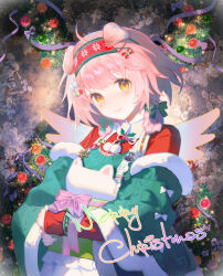 Rule 34 | 1girl, absurdres, ahoge, animal ears, arknights, blue bow, blush, bow, braid, cat ears, cat girl, christmas wreath, detached sleeves, floppy ears, floral print, flower, fur-trimmed sleeves, fur trim, goldenglow (arknights), goldenglow (maiden for the bright night) (arknights), green bow, green sleeves, hair bow, hair ornament, hairband, head tilt, highres, layered sleeves, long hair, long sleeves, looking at viewer, merry christmas, official alternate costume, pink hair, poinsettia, print hairband, red bow, red hairband, red shirt, shirt, smile, solo, upper body, wreath, wyc zz, x hair ornament, yellow eyes