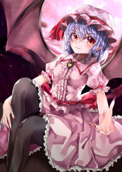 Rule 34 | 1girl, absurdres, back bow, bat wings, black pantyhose, black wings, blouse, bow, brooch, center frills, collared shirt, commentary request, feet out of frame, fingernails, frilled shirt, frilled shirt collar, frilled skirt, frilled sleeves, frills, hair between eyes, hat, hat ribbon, head tilt, highres, jewelry, looking at viewer, mahoro (minase mahoro), mob cap, moon, nail polish, night, night sky, orange eyes, outdoors, outstretched arm, outstretched hand, pantyhose, pink hat, pink shirt, pink skirt, puffy short sleeves, puffy sleeves, purple hair, red bow, red moon, red nails, red ribbon, remilia scarlet, ribbon, sharp fingernails, shirt, short hair, short sleeves, sitting, skirt, sky, solo, star (sky), starry sky, touhou, wings, yellow brooch