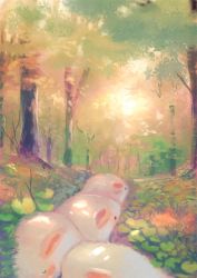 Rule 34 | bad id, bad pixiv id, blush, closed eyes, commentary request, dappled sunlight, day, closed eyes, forest, grass, highres, manino (mofuritaionaka), nature, no humans, original, outdoors, rabbit, scenery, sleeping, sunlight, u u