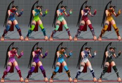Rule 34 | 1girl, 3d, alternate color, alternate costume, antenna hair, arm guards, barefoot, capcom, fighting stance, high ponytail, highres, holster, ibuki (street fighter), kunai, multiple views, one-piece swimsuit, ponytail, scarf, school swimsuit, shin guards, street fighter, street fighter v, swimsuit, thick thighs, thigh holster, thighhighs, thighs, toned, variations, weapon