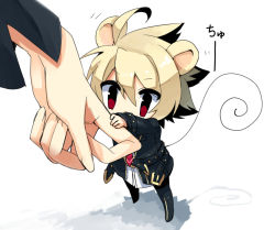 Rule 34 | ahoge, animal ears, bad id, bad pixiv id, black hair, blonde hair, chibi, kido hyde, jacket, kemonomimi mode, male focus, mini person, miniboy, mouse ears, mouse tail, multicolored hair, red eyes, short hair, solo focus, tail, two-tone hair, under night in-birth, yusano