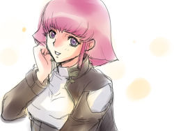 Rule 34 | 1girl, :o, blue eyes, char&#039;s deleted affair, from above, gundam, haman karn, long sleeves, parted lips, short hair, sidelocks, simple background, solo, uniform, upper body, white background