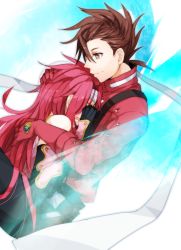Rule 34 | 00s, 2boys, brown eyes, brown hair, crying, elbow gloves, gloves, hand on another&#039;s head, headband, highres, lloyd irving, long hair, male focus, multiple boys, murata0033, red hair, red shirt, shirt, smile, tales of (series), tales of symphonia, zelos wilder