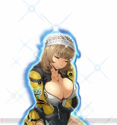 Rule 34 | banpresto, bodysuit, breasts, cleavage, drooling, closed eyes, katrina company, large breasts, official art, short hair, sleeping, super robot wars, super robot wars x-omega, unzipped