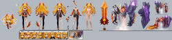 Rule 34 | 1girl, 300 heroes, absurdres, android, bad id, bad pixiv id, bandaid, bandaid on pussy, bandaids on nipples, bare shoulders, blush, bodysuit, breasts, character sheet, detached sleeves, gloves, headgear, highres, long hair, long image, mecha, medium breasts, multiple views, necktie, nude, orange eyes, orange hair, pasties, robot, short hair, sword, symbol-shaped pupils, two side up, weapon, wide image, zhuore zhi hen