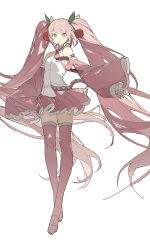 Rule 34 | 1girl, cherry hair ornament, detached sleeves, food-themed hair ornament, full body, hair ornament, hatsune miku, highres, long hair, looking at viewer, necktie, pink eyes, pink hair, pink necktie, pink skirt, pink sleeves, pink thighhighs, sakura miku, simple background, skirt, solo, standing, thighhighs, thighs, twintails, very long hair, vocaloid, white background, zettai ryouiki, zhibuji loom