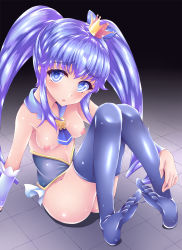 Rule 34 | 10s, 1girl, ass, blue eyes, blue hair, breasts, brooch, crown, cure princess, feet, fukunaga yukito, happinesscharge precure!, heart, heart brooch, highres, long hair, looking at viewer, magical girl, mini crown, nipples, no panties, no shoes, precure, shirayuki hime, sitting, small breasts, solo, thighhighs, toes, twintails, wrist cuffs