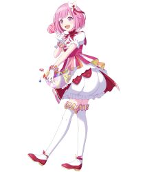 Rule 34 | 1girl, :d, bowl, bubble skirt, candy, food, full body, hair ornament, highres, holding, holding bowl, holding candy, holding food, holding lollipop, lollipop, looking at viewer, non-web source, official art, ootori emu, open mouth, pink eyes, pink hair, project sekai, red footwear, short hair, short sleeves, skirt, smile, solo, tachi-e, thighhighs, transparent background, white skirt, white thighhighs