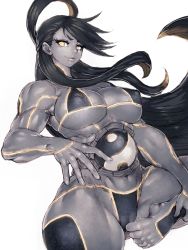 Rule 34 | 1girl, adapted costume, bikini, black bikini, black hair, breasts, cameltoe, commentary request, covered erect nipples, curvy, female seth (street fighter), flexible, fumio (rsqkr), highres, large breasts, light smile, long hair, looking at viewer, navel, neon trim, parted lips, seth (street fighter), simple background, solo, street fighter, street fighter v, swimsuit, thick thighs, thighs, very long hair, white background, wide hips, yellow eyes, yin yang