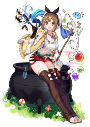 Rule 34 | 1girl, :d, atelier (series), atelier ryza, atelier ryza 1, breasts, brown eyes, brown gloves, brown hair, brown thighhighs, bug, butterfly, cauldron, cleavage, full body, gloves, grass, hair ornament, hairclip, hat, insect, jewelry, large breasts, necklace, open mouth, red shorts, reisalin stout, ryuuno6, short hair, short shorts, shorts, simple background, single glove, smile, solo, standing, star (symbol), thighhighs, thighs, white background, white hat, white thighhighs