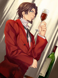 Rule 34 | 1boy, alcohol, bad id, bad pixiv id, blue eyes, brown hair, cup, drinking glass, facial hair, fate/zero, fate (series), formal, goatee, hullabaloo, male focus, solo, suit, tohsaka tokiomi, wine, wine glass