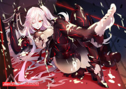 Rule 34 | 10s, 1girl, ;d, abyssal ship, aircraft carrier princess, ass, barefoot, black nails, breasts, criin (659503), feet, female focus, foot focus, kantai collection, large breasts, long hair, nail polish, one eye closed, one side up, open mouth, pale skin, red eyes, shoes, single shoe, smile, soles, solo, suggestive fluid, toenail polish, toenails, toes, torn clothes, white hair, wink