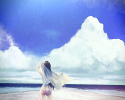 Rule 34 | 1girl, beach, bikini, cloud, day, minamino kanata, original, outdoors, sky, solo, swimsuit