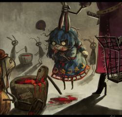 Rule 34 | ..., 2girls, animal ears, belt, blood, bloomers, blue hair, boots, cage, commentary, covering own mouth, crescent, dress, eating, extra, grabbing another&#039;s ear, grabbing another's ear, hand on another&#039;s ear, high heel boots, high heels, holding by the ears, kine, koto inari, letterboxed, lifting person, long hair, mallet, mochitsuki, moon rabbit, moon rabbit extra (touhou), multiple girls, rabbit, rabbit ears, rabbit tail, ringo (touhou), seiran (touhou), short sleeves, silhouette, skull, solo focus, spoken ellipsis, star (symbol), sword, tail, touhou, underwear, watatsuki no yorihime, weapon, wide-eyed